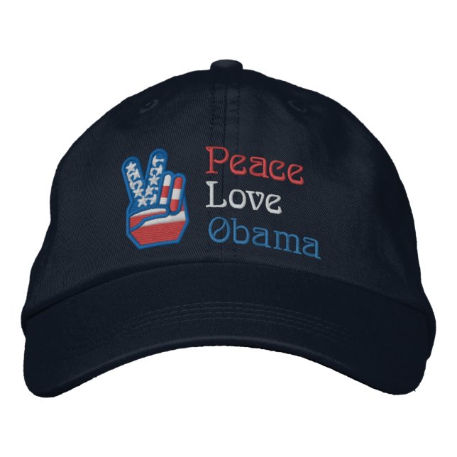 Embroidered Peace, Love, Obama Embroidered Baseball Hat (Front)