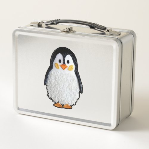 Embroidered penguin _ Cross stitch animal by Calli Metal Lunch Box