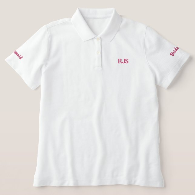 Embroidered Pink Bride Bridesmaid Bachelorette Embroidered Polo Shirt (Design Front)
