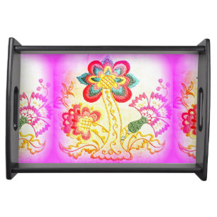 embroidered pink palm tree serving tray