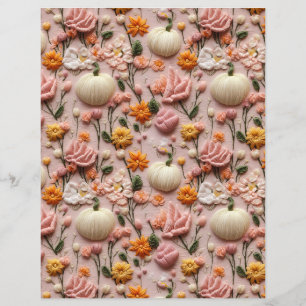 embroidered pumpkin fall pattern scrapbook paper