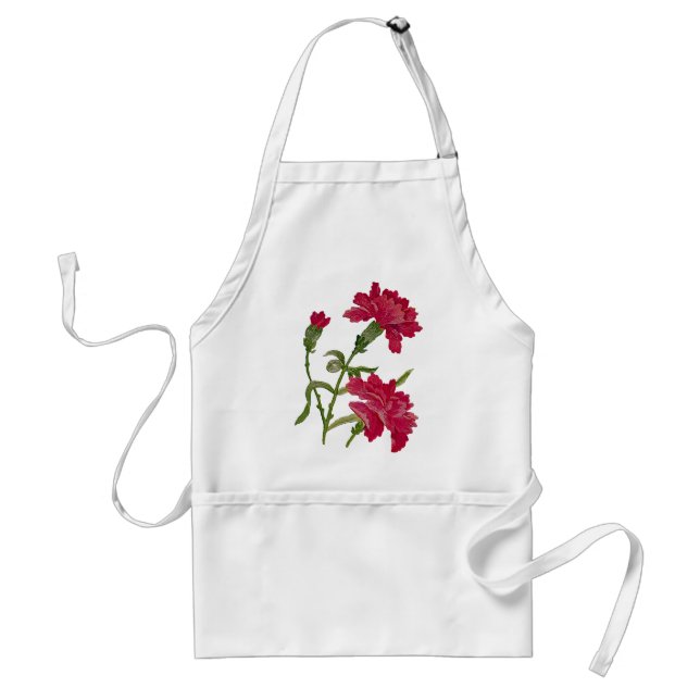 Embroidered Red Carnations Adult Apron (Front)