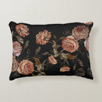 Embroidered roses: black seamless pattern. accent pillow