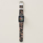 Embroidered roses: black seamless pattern. apple watch band