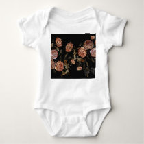Embroidered roses: black seamless pattern. baby bodysuit