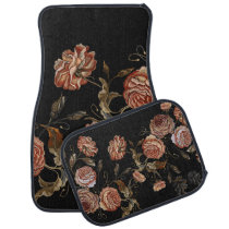Embroidered roses: black seamless pattern. car floor mat