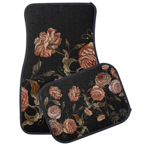 Embroidered roses black seamless pattern car floor mat