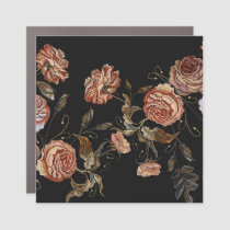 Embroidered roses: black seamless pattern. car magnet