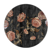 Embroidered roses: black seamless pattern. cutting board