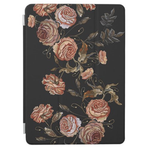 Embroidered roses black seamless pattern iPad air cover