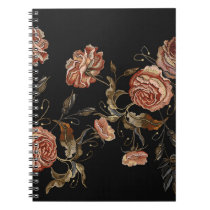 Embroidered roses: black seamless pattern. notebook