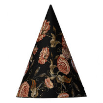 Embroidered roses: black seamless pattern. party hat