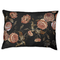 Embroidered roses: black seamless pattern. pet bed