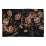Embroidered roses: black seamless pattern. pillow case