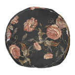 Embroidered roses: black seamless pattern. pouf