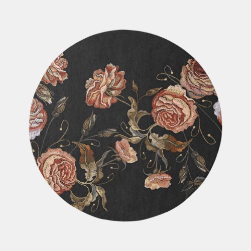 Embroidered roses black seamless pattern rug