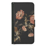 Embroidered roses: black seamless pattern. samsung galaxy s5 wallet case