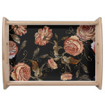 Embroidered roses: black seamless pattern. serving tray