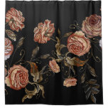 Embroidered roses: black seamless pattern. shower curtain