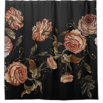 Embroidered roses: black seamless pattern. shower curtain