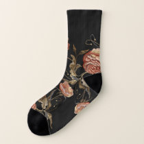 Embroidered roses: black seamless pattern. socks