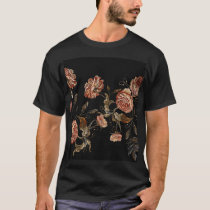 Embroidered roses: black seamless pattern. T-Shirt