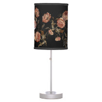 Embroidered roses: black seamless pattern. table lamp