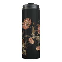 Embroidered roses: black seamless pattern. thermal tumbler