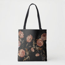 Embroidered roses: black seamless pattern. tote bag