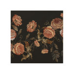 Embroidered roses: black seamless pattern. wood wall art