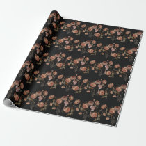 Embroidered roses: black seamless pattern. wrapping paper