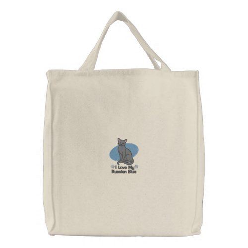 Embroidered Russian Blue Cat Tote Bag
