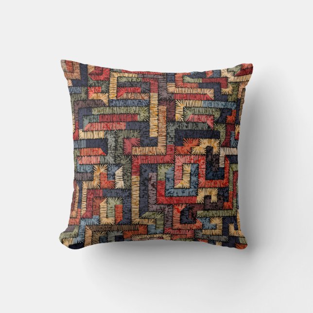 Embroidered seamless geometric pattern. Ethnic and Throw Pillow (Front)