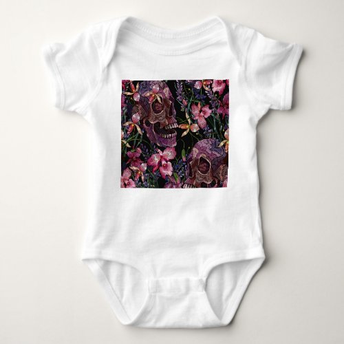 Embroidered Skull Gothic Orchid Pattern Baby Bodysuit