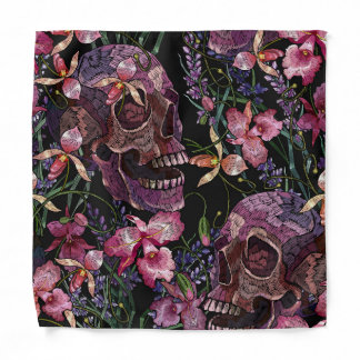 Embroidered Skull: Gothic Orchid Pattern Bandana
