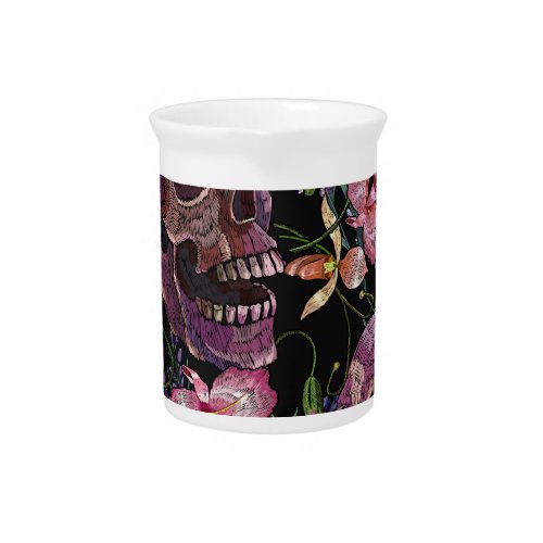 Embroidered Skull Gothic Orchid Pattern Beverage Pitcher