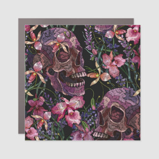 Embroidered Skull: Gothic Orchid Pattern Car Magnet