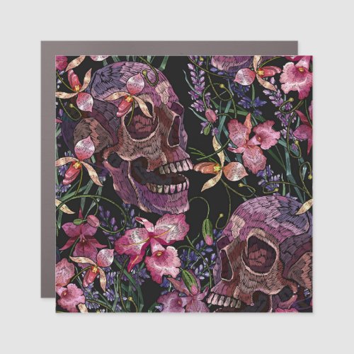Embroidered Skull Gothic Orchid Pattern Car Magnet