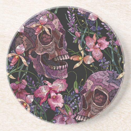 Embroidered Skull Gothic Orchid Pattern Coaster