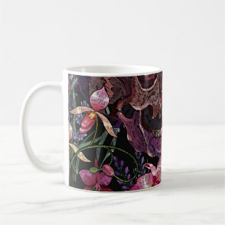 Embroidered Skull: Gothic Orchid Pattern Coffee Mug