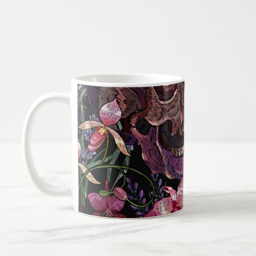 Embroidered Skull Gothic Orchid Pattern Coffee Mug