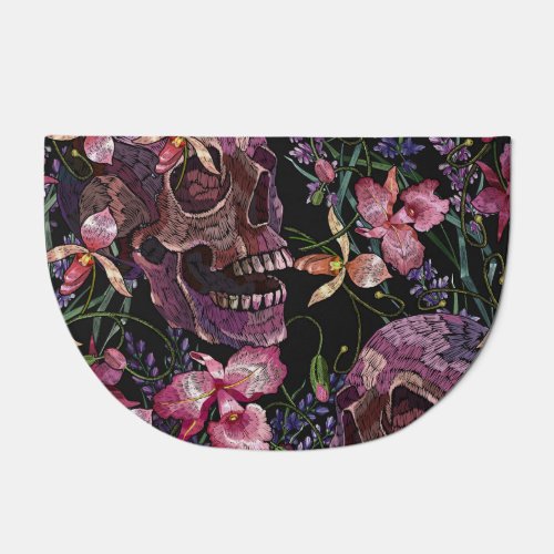 Embroidered Skull Gothic Orchid Pattern Doormat