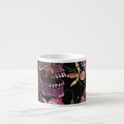 Embroidered Skull Gothic Orchid Pattern Espresso Cup