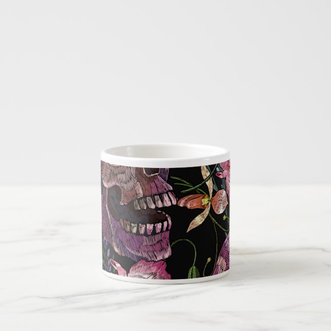 Embroidered Skull: Gothic Orchid Pattern Espresso Cup (Front)