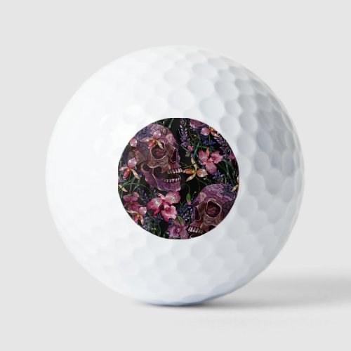 Embroidered Skull Gothic Orchid Pattern Golf Balls