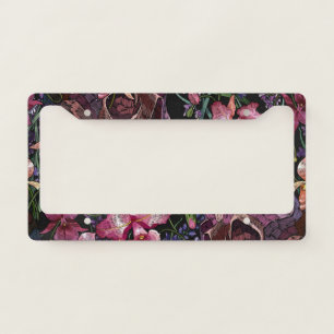 Embroidered Skull: Gothic Orchid Pattern License Plate Frame