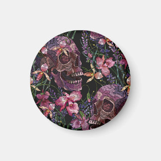 Embroidered Skull: Gothic Orchid Pattern Magnet