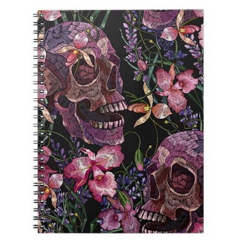 Embroidered Skull Gothic Orchid Pattern Notebook