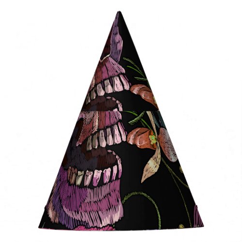 Embroidered Skull Gothic Orchid Pattern Party Hat
