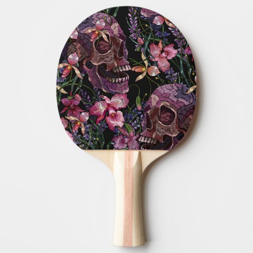Embroidered Skull Gothic Orchid Pattern Ping Pong Paddle